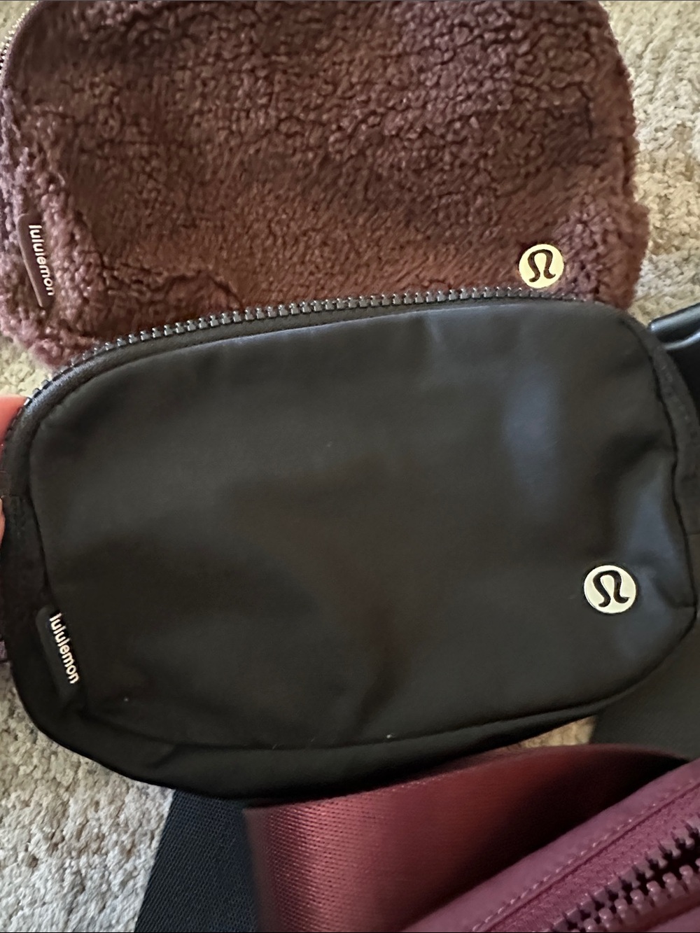 Lot of 3 Lululemon Black and Burgundy and brown Everyday crossbody Belt Bags - Picture 4 of 8